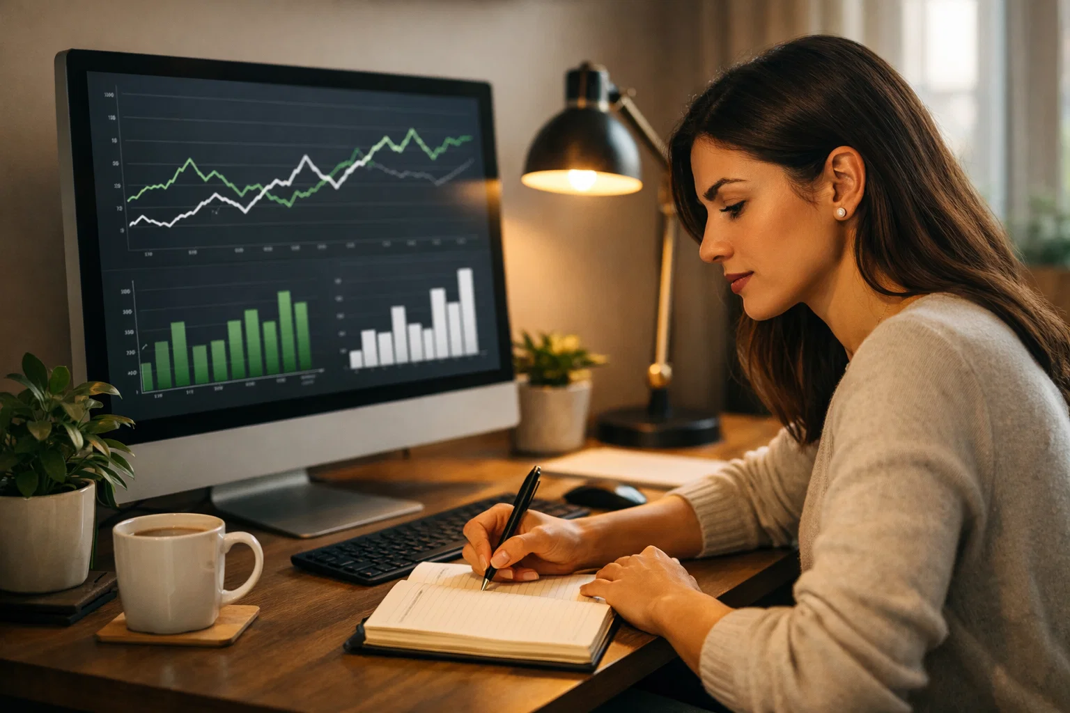 Persona che studia grafici e statistiche sportive su monitor