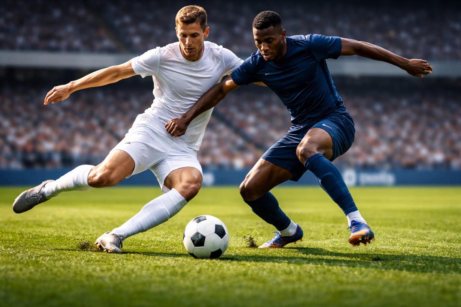 Partita di calcio in corso su campo verde con giocatori in azione