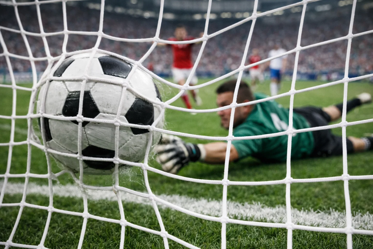 Calciatore che segna un gol in porta