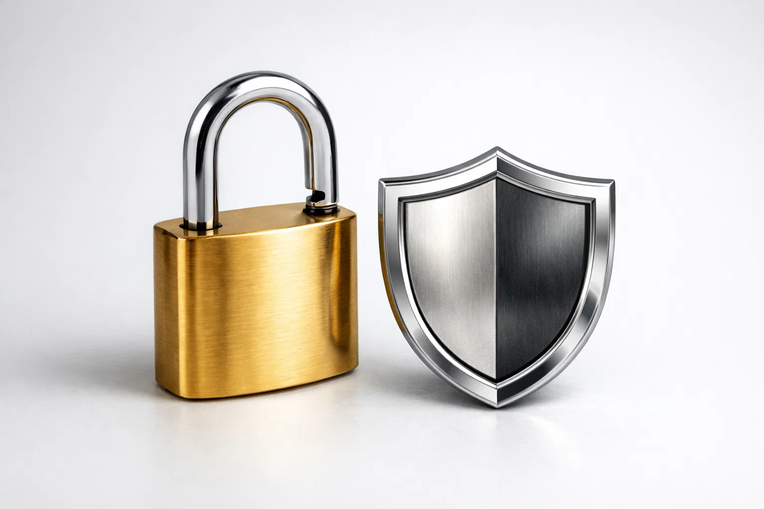 Lucchetto dorato e simbolo di scudo che rappresentano la sicurezza online