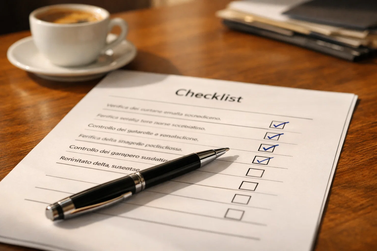 Documento con checklist e penna per la valutazione dei criteri di scelta