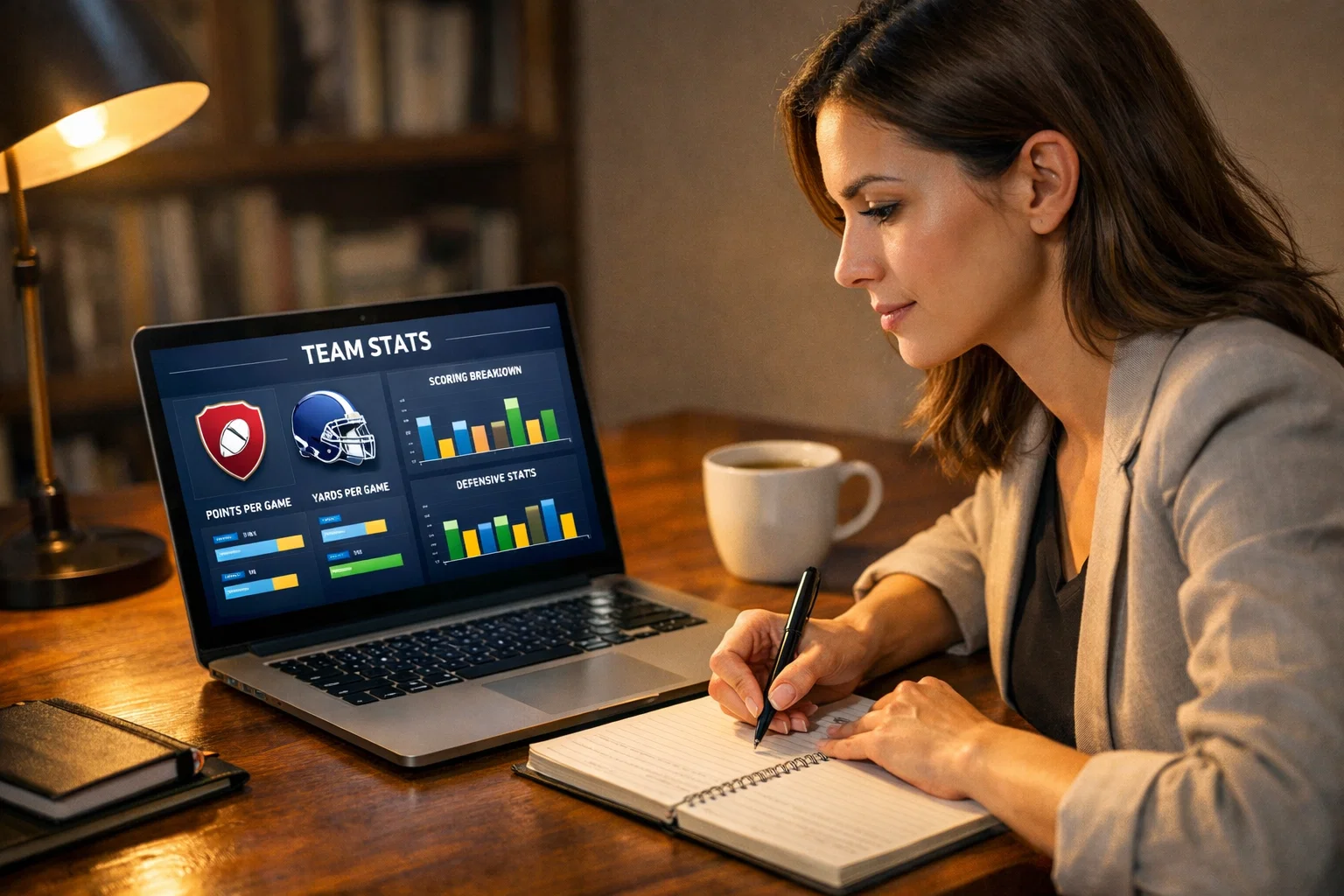 Persona analizza statistiche di calcio su un computer portatile